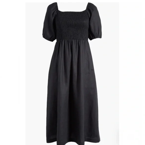 NEW Boden Sky Smocked Short Sleeve Linen Midi Dress